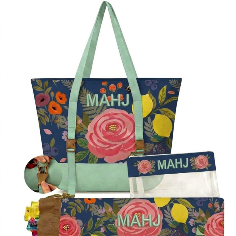 Blue Rose 3-Piece Mahjong Bag Set