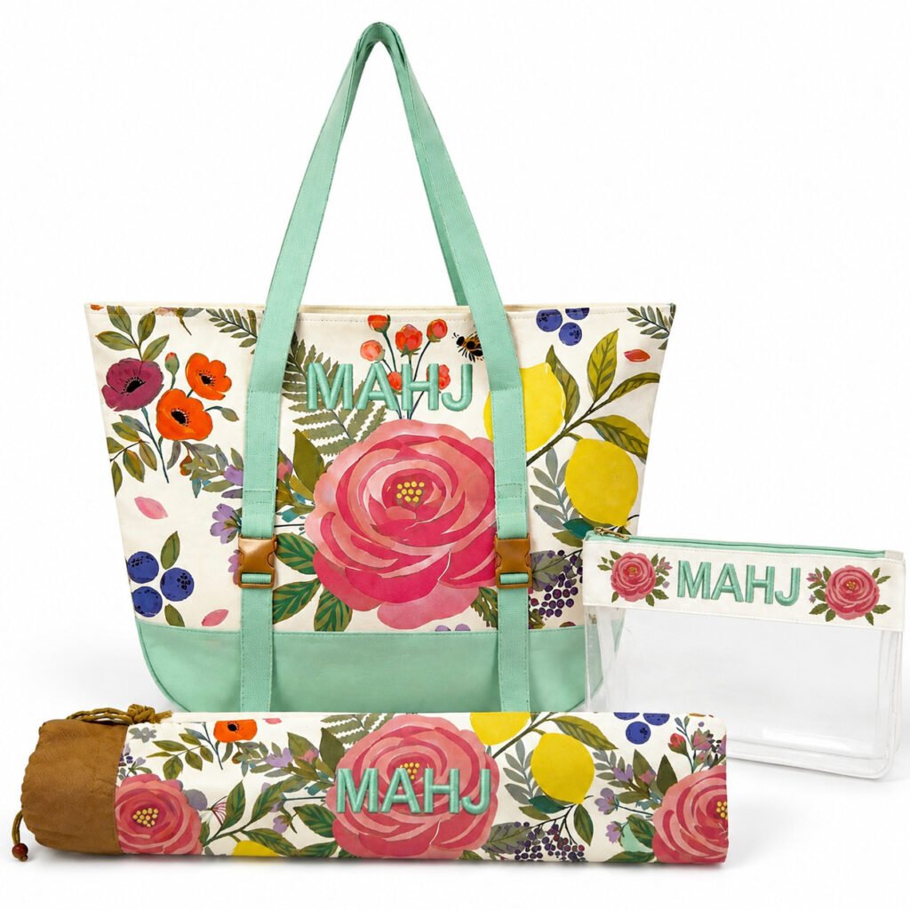 White Rose 3-Piece Mahjong Bag Set