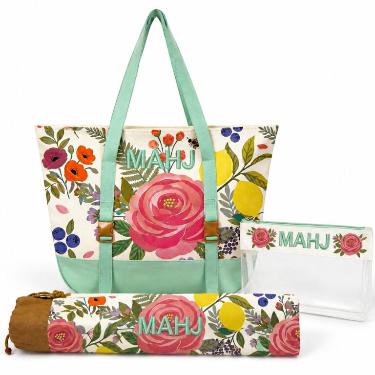 White Rose 3-Piece Mahjong Bag Set