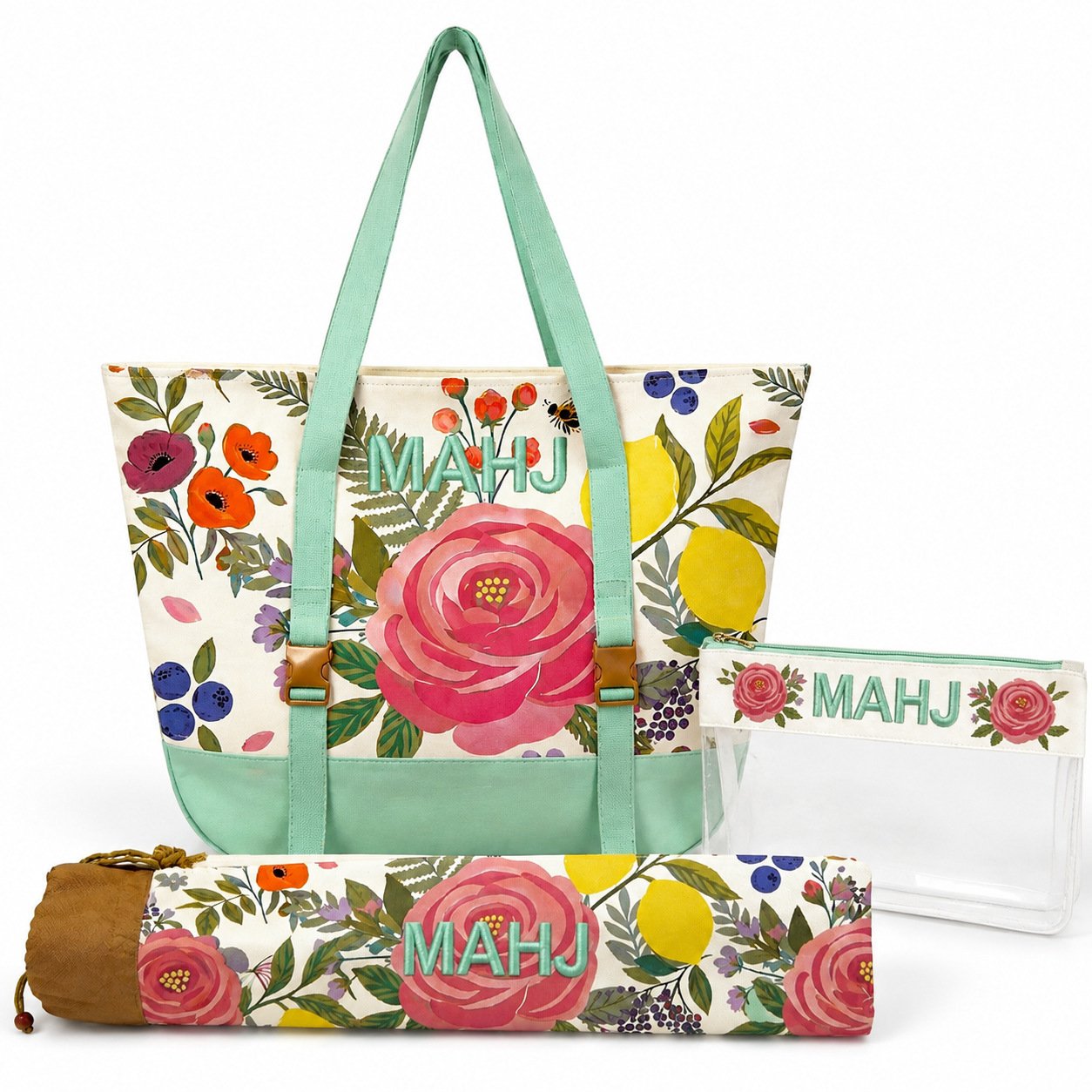 White Rose 3-Piece Mahjong Bag Set White Rose 3-Piece Mahjong Bag Set