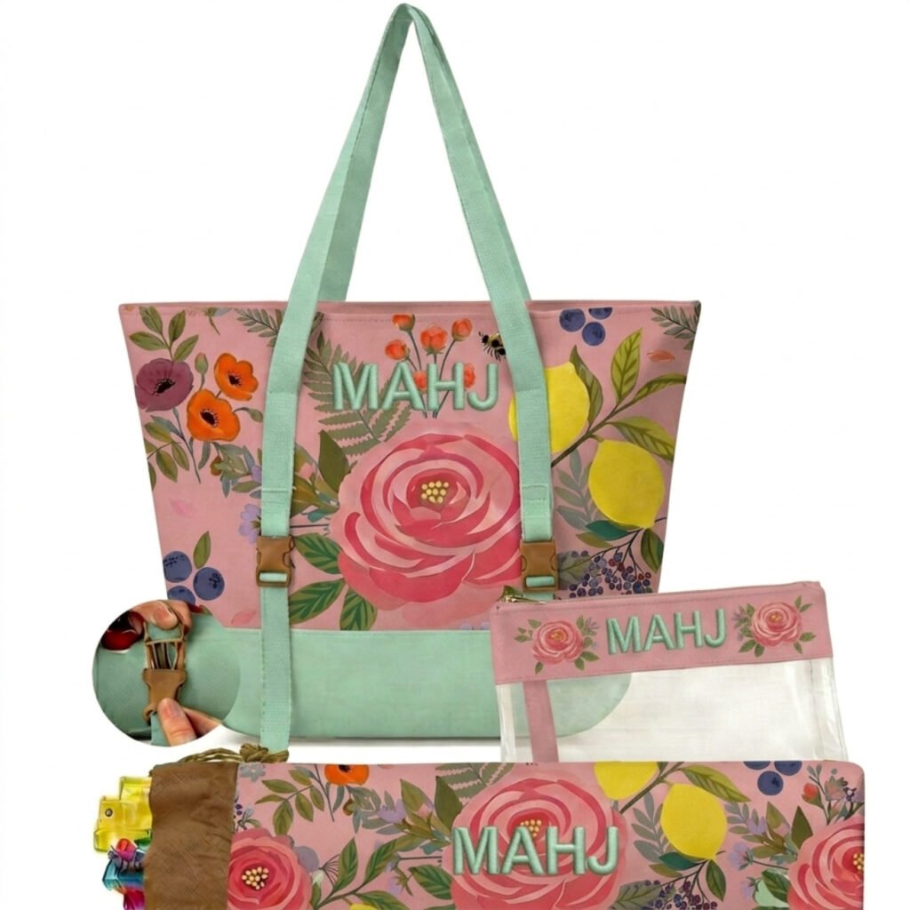 Pink Rose 3-Piece Mahjong Bag Set