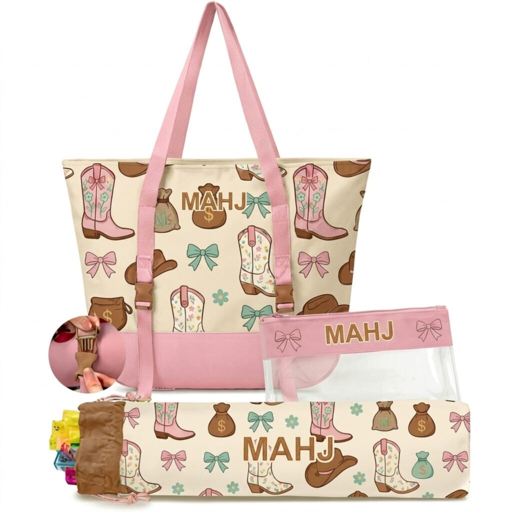 Cream High Heel 3-Piece Mahjong Bag Set