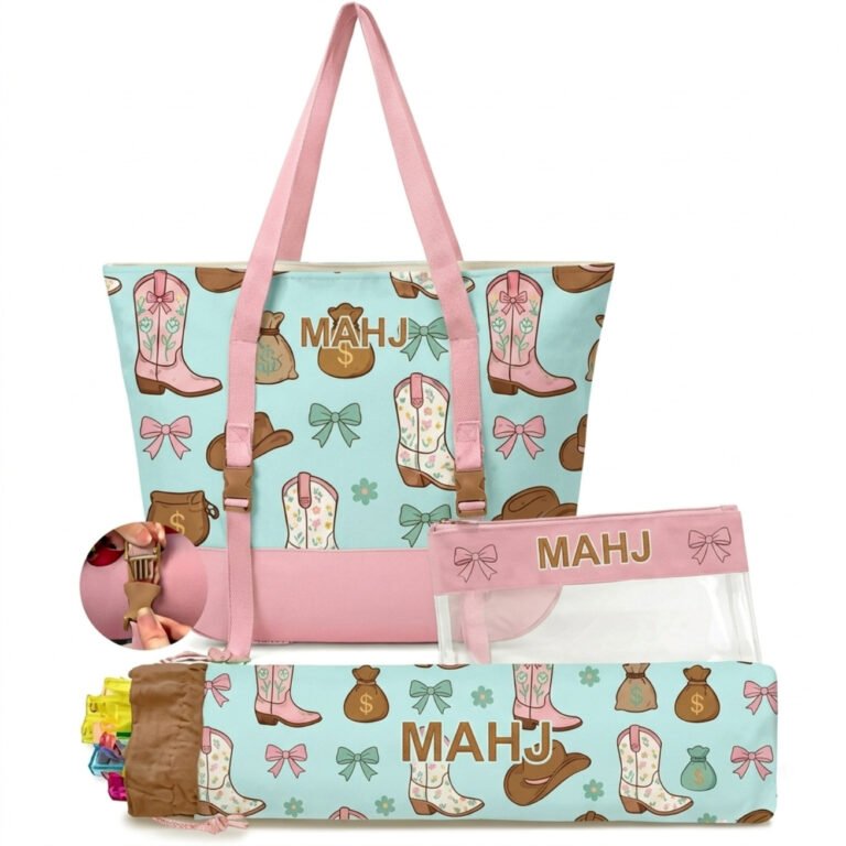 Blue High Heel 3-Piece Mahjong Bag Set