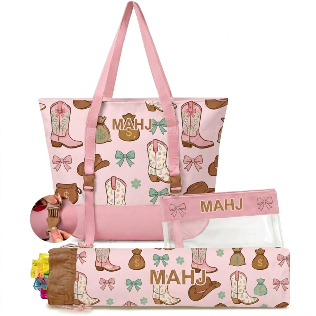 Pink High Heel 3-Piece Mahjong Bag Set