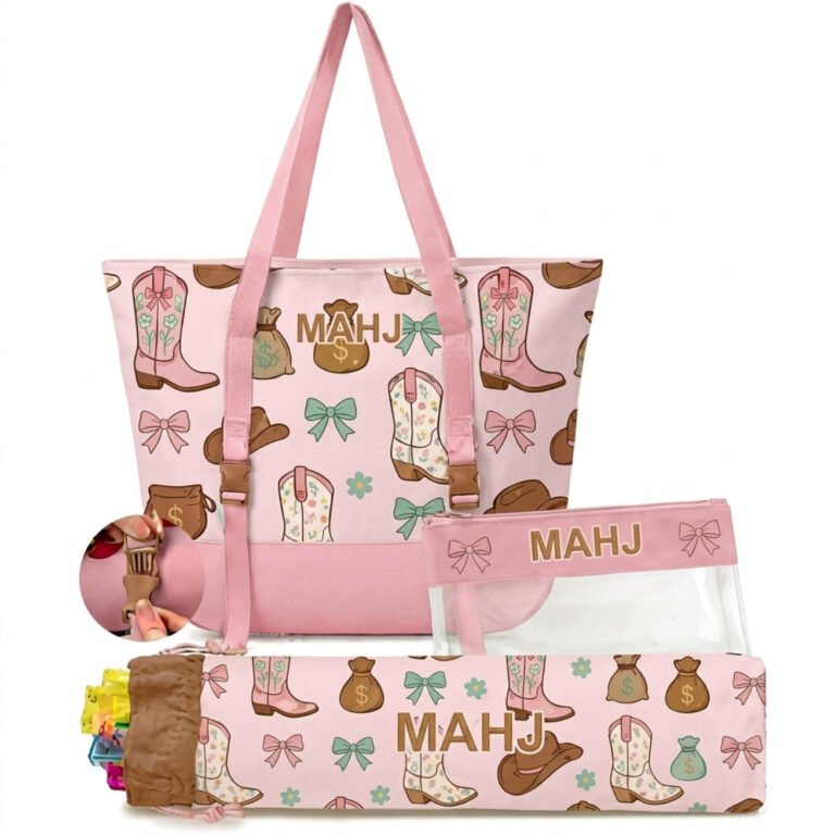 Pink High Heel 3-Piece Mahjong Bag Set