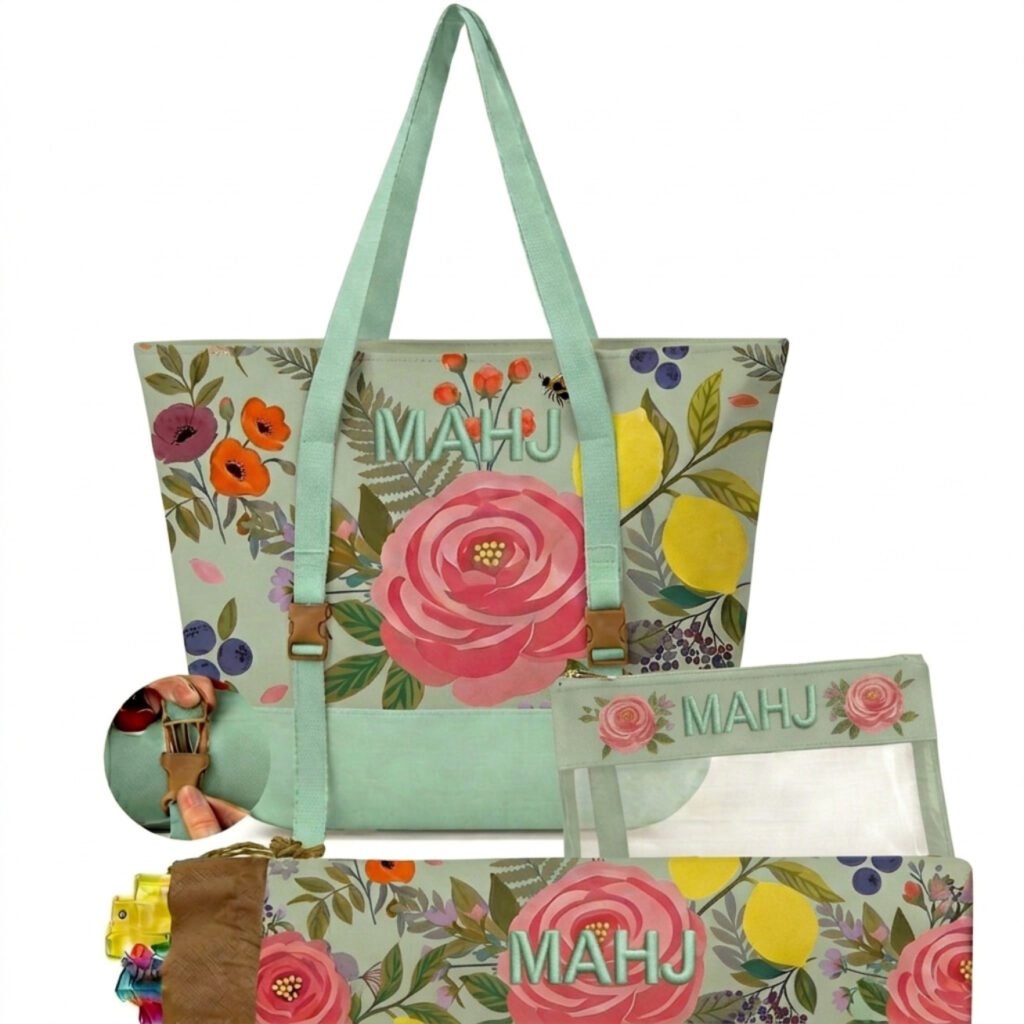 Green Rose 3-Piece Mahjong Bag Set