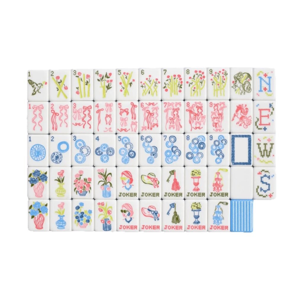 Blue Garden Double-Sided Acrylic American Mahjong Tile Set