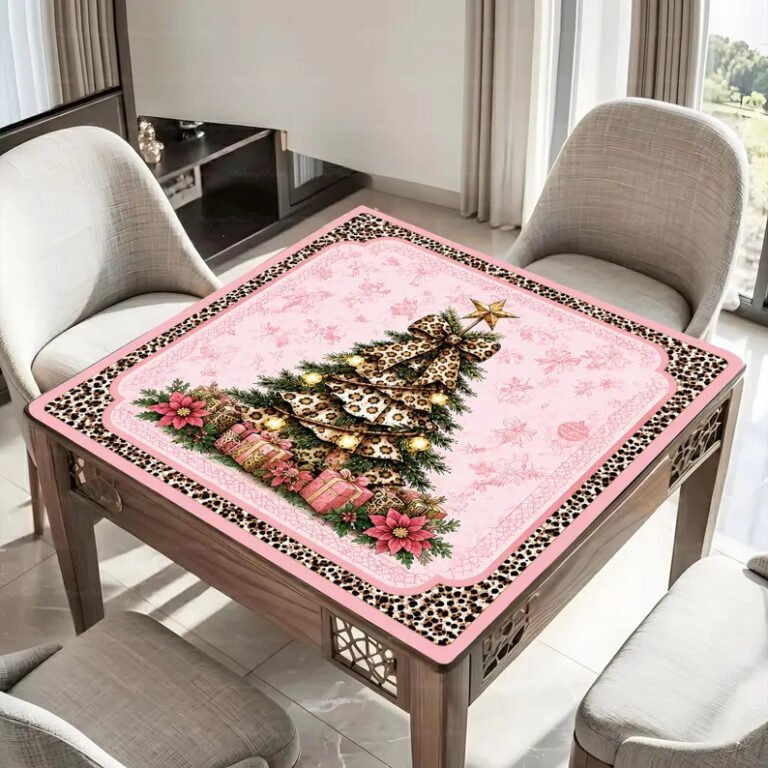 Blush Christmas Tree Mahjong Mat on a Mahjong table