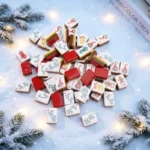 Christmas mini American Mahjong tiles arranged on a snowy surface
