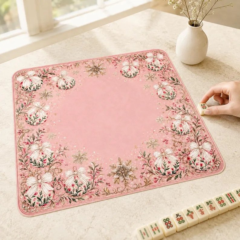 Pink Winter Garden Mahjong Mat on a Mahjong table