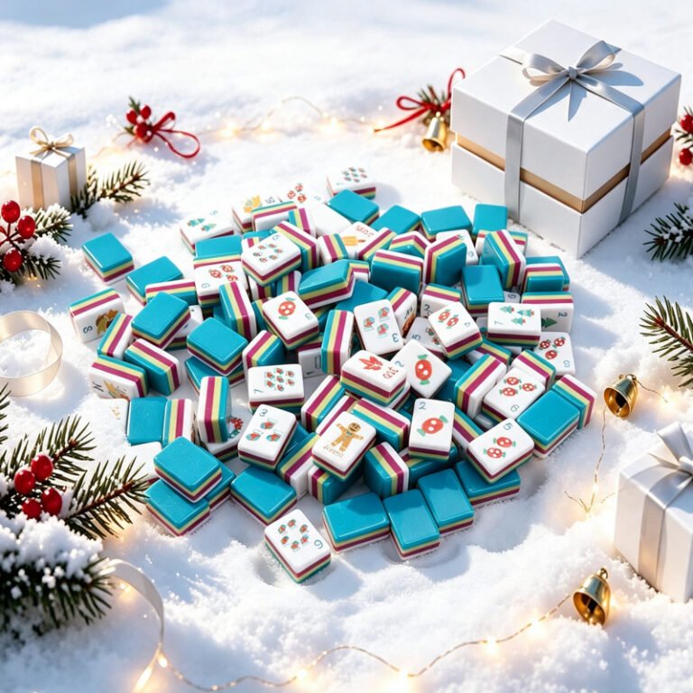 A 160-tile Christmas American Mahjong set with turquoise backs and colorful layered edges